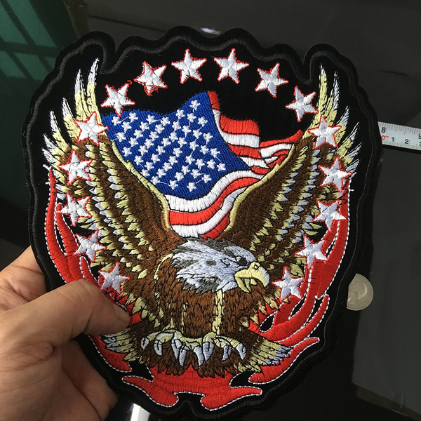Large American Flag Eagle Proud And Free Embroidered Biker Patch FREE SHIP 