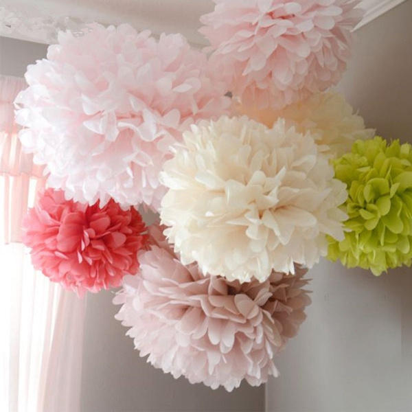 10 Hanging Tissue Paper Pom Poms Wedding Pompoms Balls Party Flower Decorations 