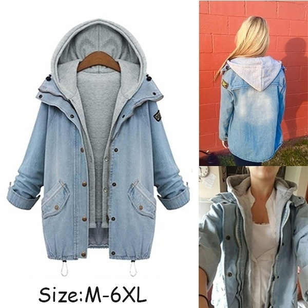 Hooded denim jacket discount womens plus size