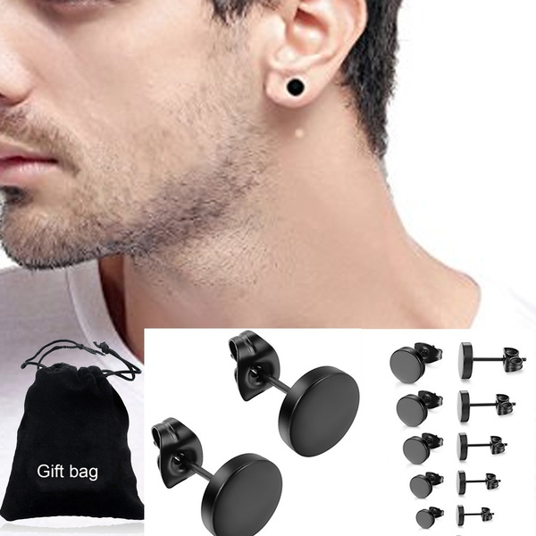 Details about   Fake Plug Ear Piercing Earrings Stainless Steel Black Crystal Blue & White