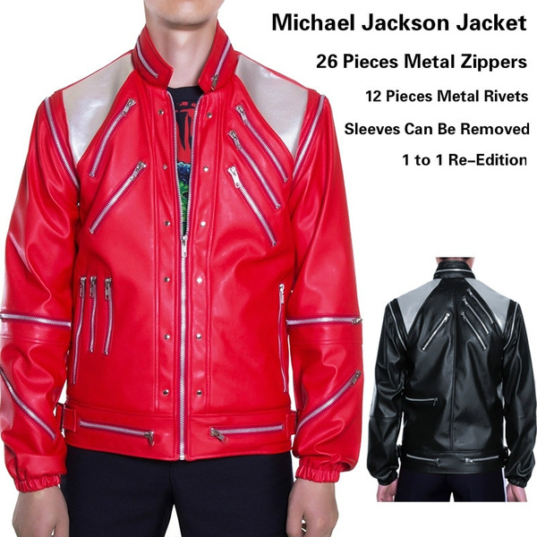 Michael Jackson Jackets MJ Beat It Coats Tailor Mens Sequined Jacket  Outwear Imitation Punk Red Zipper Jacket