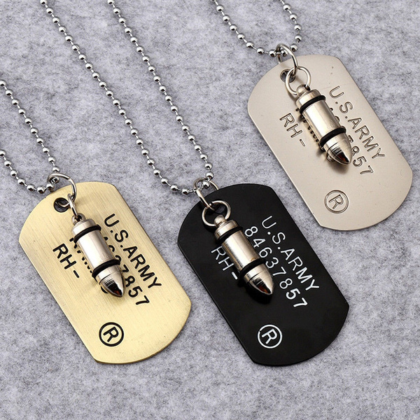 BLACK Bullet Dog Tag Pendant Necklace Military RAMBO ID Tag Ball Chain UK Seller 