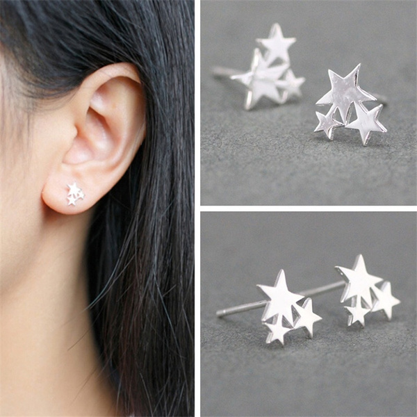 Beiswe 1 Pair Silver Hypoallergenic Stud Earring Cute Summer Tiny Triangle Earrings for Girl Female Jewelry Gift