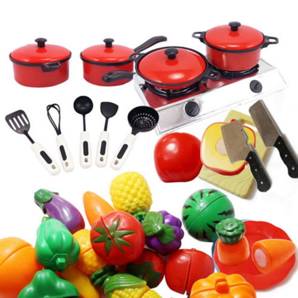 13PCS House Toy Kitchen Utensils Cooking Pots Pans Food Dishes Cookware Kid Play 