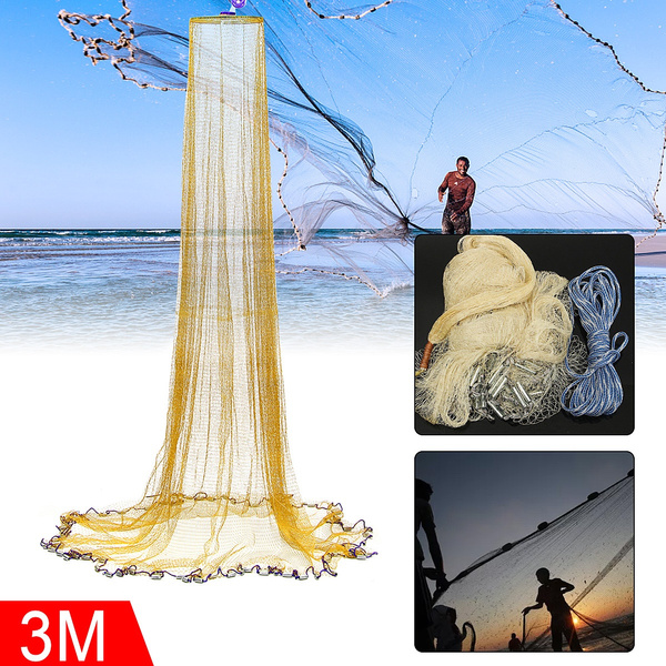 3x4M 10FT Fishing Net Nylon Monofilament Mesh Gill Easy Throw Casting +  Sinker