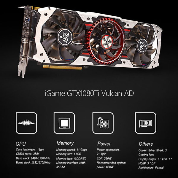 Colorful iGame GTX1080Ti Vulcan AD graphics card is based on the NVIDIA  Pascal architecture. The latest addition to the ultimate gaming platform,  this