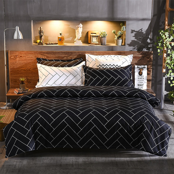 Set Quilt Cover Twin Queen King Size, Queen Size Bed Set Black And White