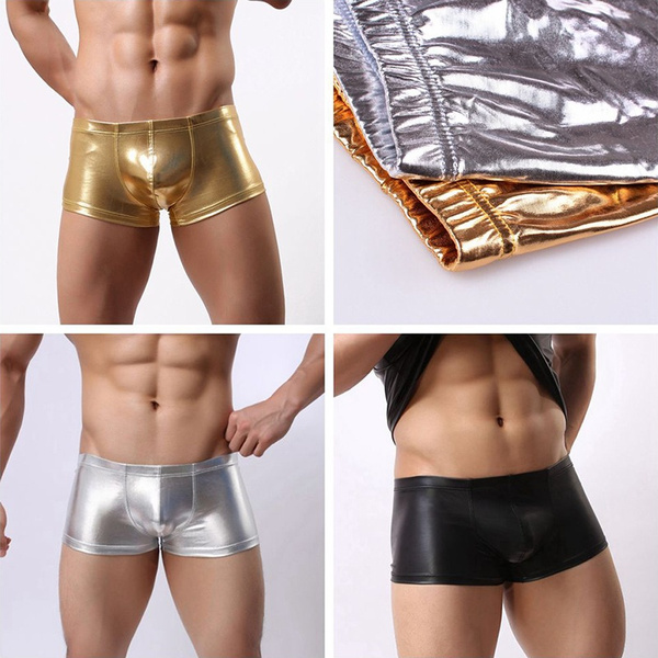 Men's Wet Look Stretchy Shorts Metallic Shiny Boxer Briefs Knickers Hot  Pants Underwear