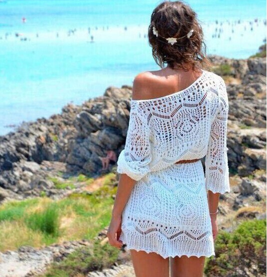 WHITE Beach Cover Up. Knit Top. Crochet Swimsuit. Crochet Top