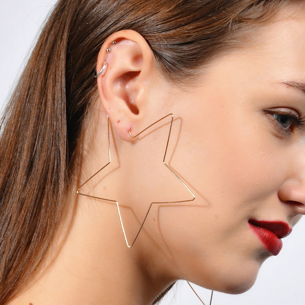 BIRSTONE Clip on 2 Inch Large Big Hear Shape Hoop Minimalist Earrings 