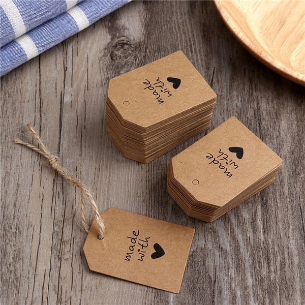 100pcs Made with Love Sign Paper Kraft Paper Tags Head Label