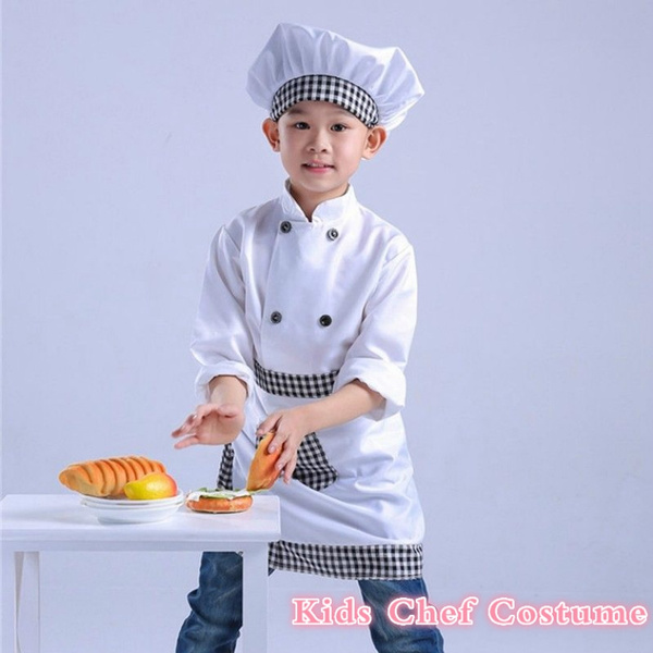 Kids Chef Fancy Dress Girls Boys Cook Uniform Cosplay Costume Cooking Apron Cap 