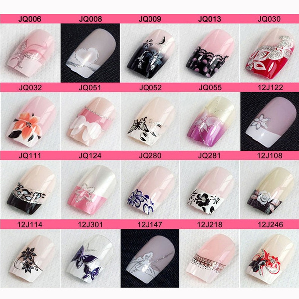 Style Options 24pcs Per Set Acrylic Full Cover French Nail Tips Fake Nail Art With Glue Sticker Artificial False Nails Tips Wish