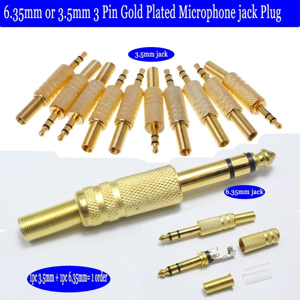 6.35mm 6.5mm 3 Pole stereo Amplifier Plug 6.35 6.5 3 Pin Gold