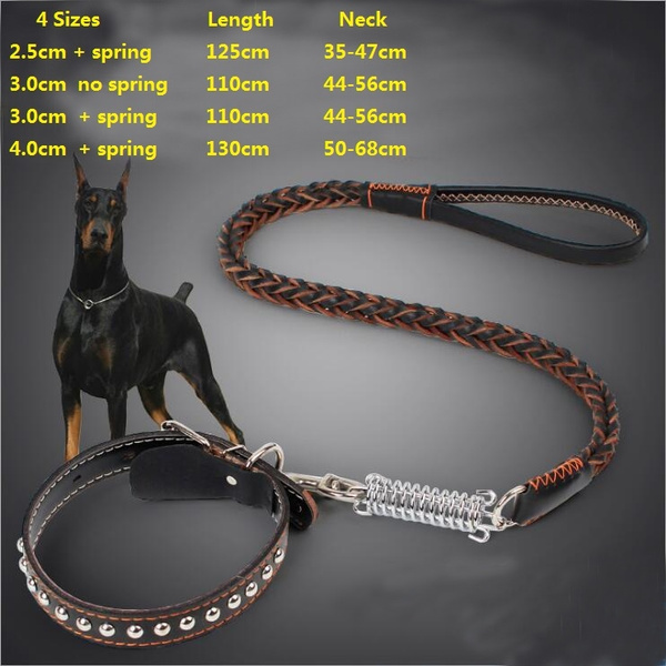 Leather Woven Leash Harness Dog Bold Collar Chain Cat Rope Belt