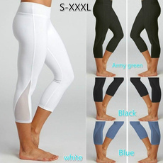 4 Color Women's Fashion Leggings Solid Color Mesh Patchwork Elastic Calf-length Pants Sport Yoga Tight Trousers Plus Size S-XXXL
