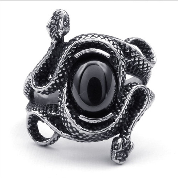 Gothic Punk Vintage Stainless Steel Double Snake Band Biker Mens Ring ...