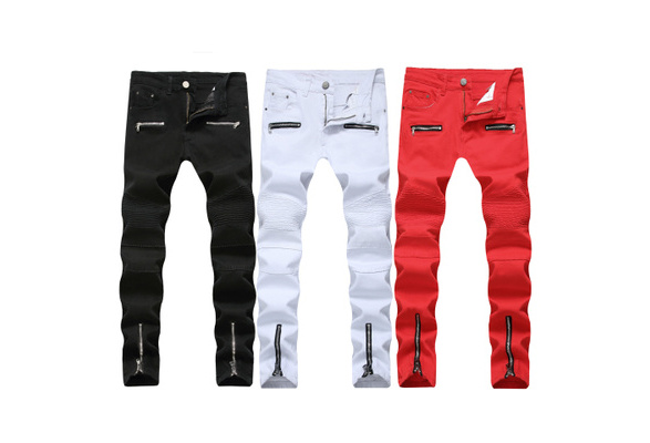 white biker jeans with zippers