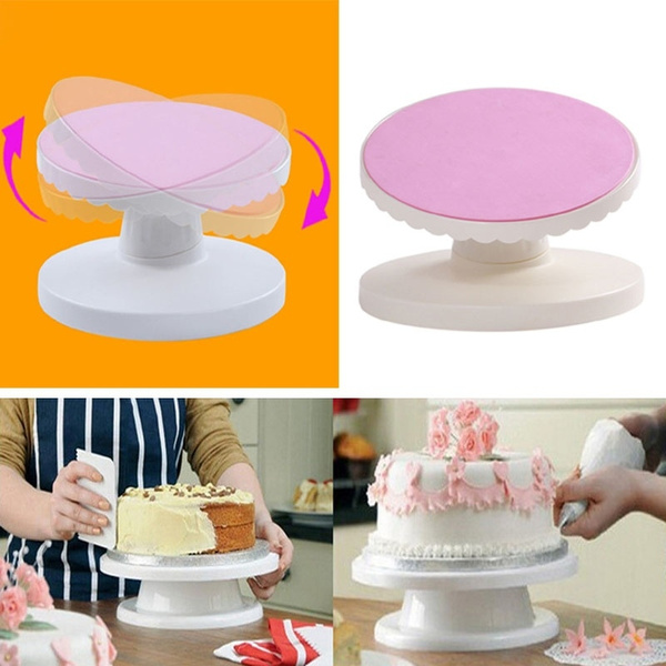 Cake Decorating Stand Platform DIY Round Homemade Cake Icing Rotating  Revolving Turntable (Size: 1, Color: Pink)
