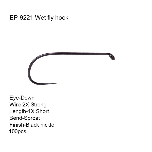 Eupheng 100pcs EP-9221 Competition Barbless Wet Fly Hooks No Barb