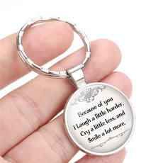 Best Friends Quote Key Chain " Because of You I Laugh A Little Harder, Cry A Little Less " Friendship Quote Pendant 