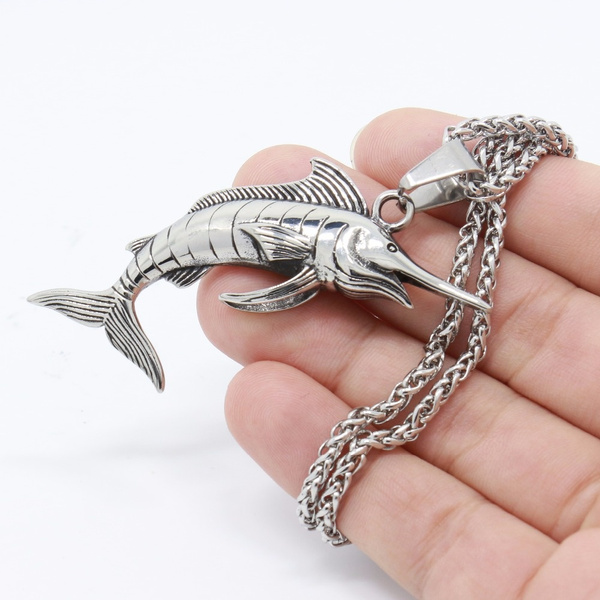 Mens Stainless Steel Sword Fish Pendant