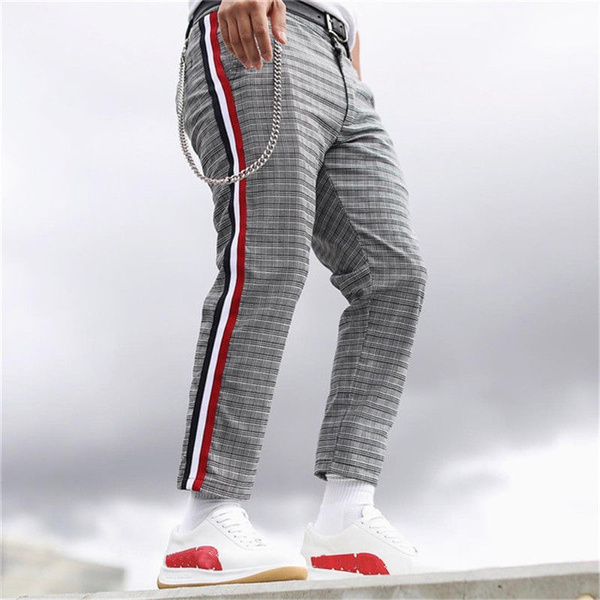 Plaid side cheap stripe pants