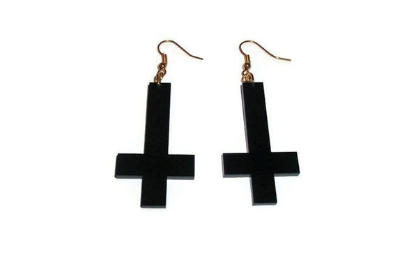 Cross Dangle Earrings | Silver Black Ear Studs | Hoop Earrings