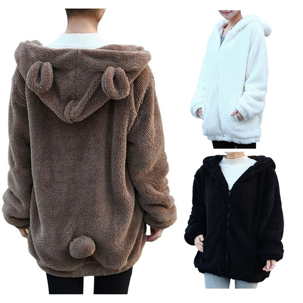 OldSch001 Womens Hooded Outerwear,Winter Warm Coat Cute Panda Ear Hoodie Zipper Open Outwear