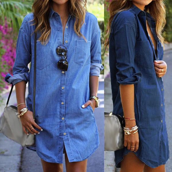 denim long shirt for ladies