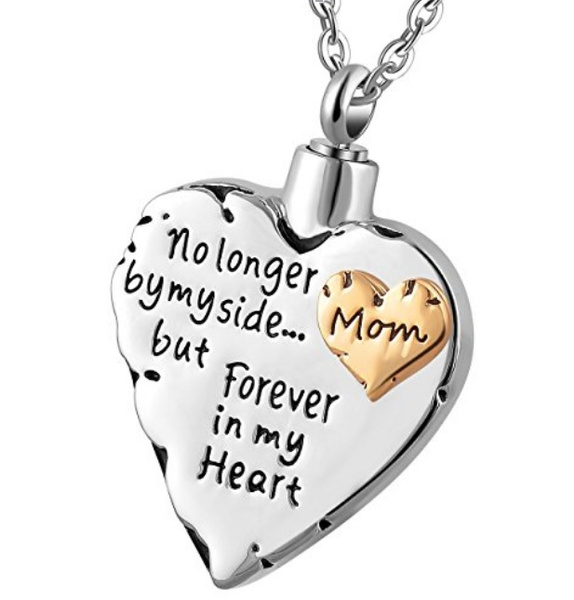 Custom-made stylish stainless steel heart-shaped MOM bone ash box necklace  can open perfume bottle funeral cremation ashes jewelry pendant