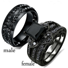 Couple Ring Black Stainless Steel 10k Black Wedding Ring Band Set For Men Women
