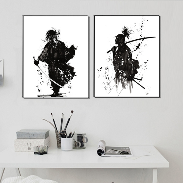 Black and White Japanese Samurai Painting Picture Home Wall Poster Black and White Japanese Samurai Painting Picture Home Wall Poster