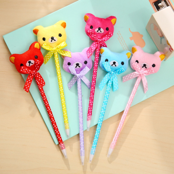 vat Promotie voorbeeld Stationery 6 Color Cute Teddy Bear Pen Bow Plush Ball Pen Personality  Princess Pen | Wish