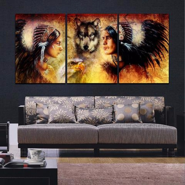 3 Piece HD Print Large Native American Indian Poster Oil Paintings on ...