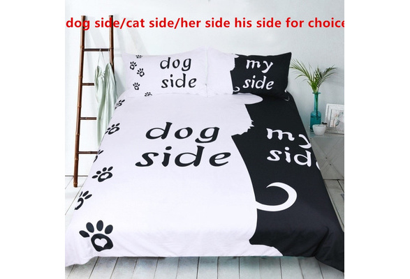 Chemicaliën Pretentieloos Zonnebrand Home Textile White And Black Funny Dog Side Cat Side My Side Her side His  Side 3 Piece Wedding Bedding Set Bed Linens Quilt Cover Set  (Single/Twin/Double/Full/Queen/King Size For Choice) | Wish