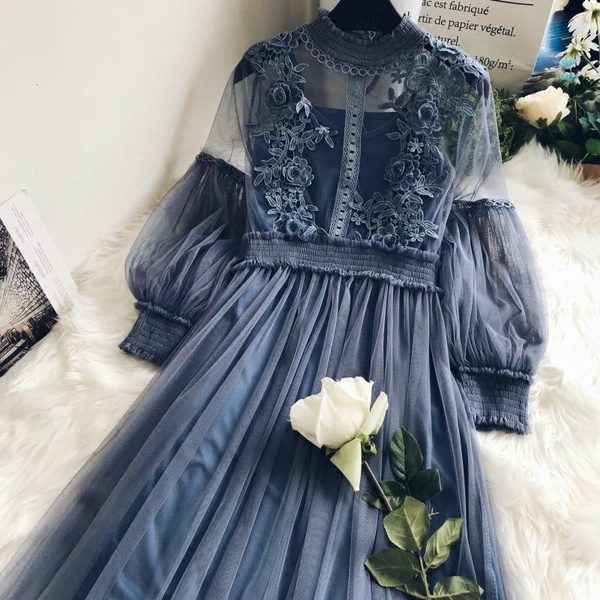 Details about   Lady Lace Hollow Out Dress Ruffle Mesh Elegant Fairy Gothic Lolita Retro Fashion