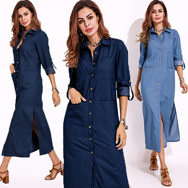 plus size button down denim dress