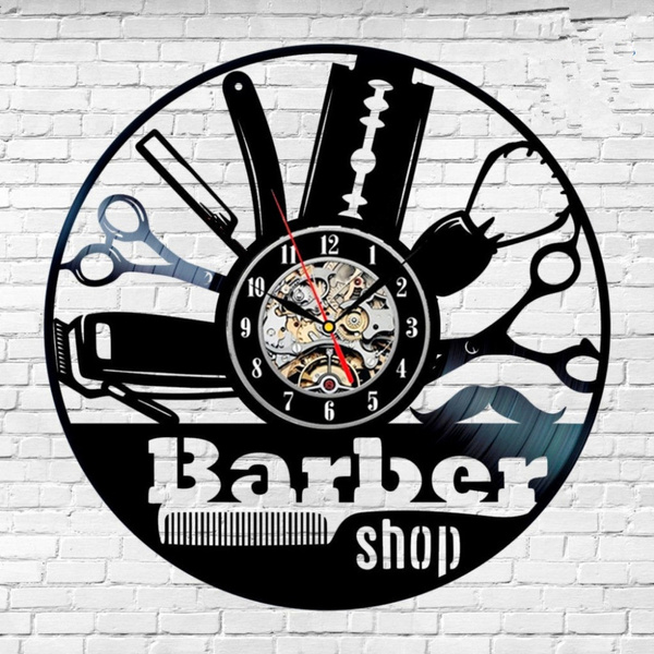 Barber Shop Vinyle Horloge Salon de beauté coiffeur horloge murale salon de coiffure CADEAU 