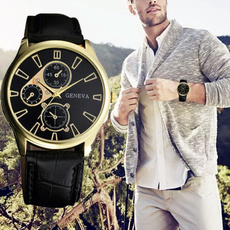 quartz, leather, wristwatch, analog watch