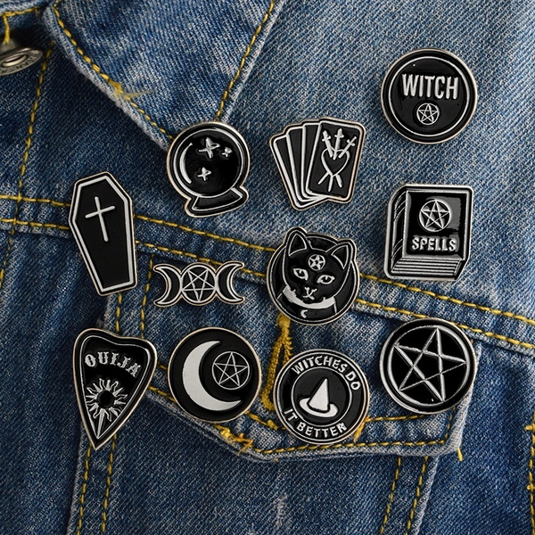 Gothic Brooch Enamel Pins Divination Tarot Cards Pin Triple Moon Pin Coffin  Pin Punk Badge Gift for Friend