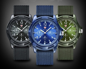 Casual Classic Design Quartz Men Fashion Wrist Watch Black Nylon Band Swiss Army Watch