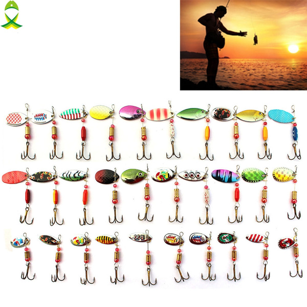 Hot 30pcs/lot Spinners Fishing Lure Mixed color/Size/Weight Metal Spoon  Lures hard bait fishing tackle