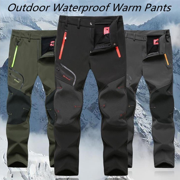 Mens Outdoor Pants Tactical Waterproof Trousers Autumn Winter Warm Pants  Trekking Camping Pants Fur Lined Velvet Inside 4XL