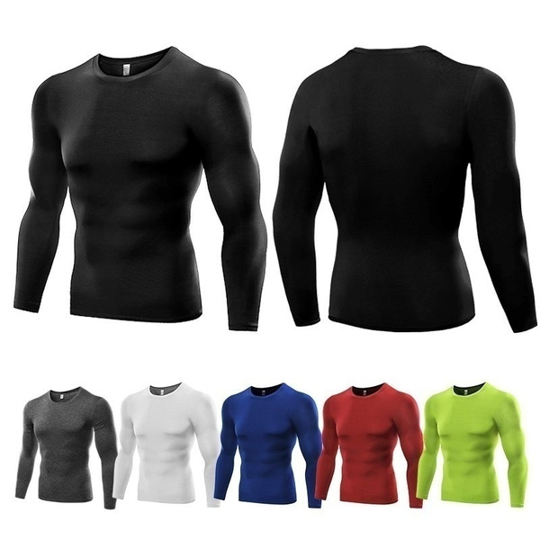 Mens Sports Gym Compression Under Base Layer Tops Long Sleeve Quick Dry ...