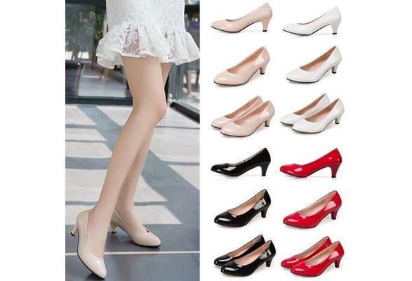 Women/'s Professional OL Work Shoes 6cm High-heeled Leather Round Head Shoes Tide