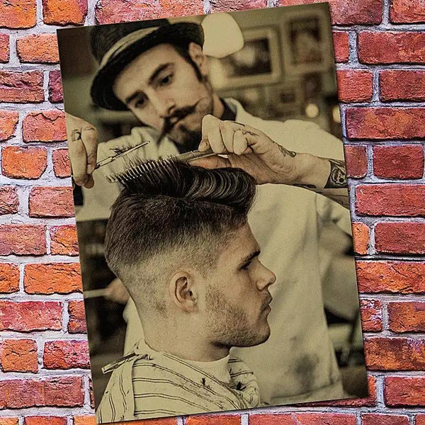 Men's Hairstyles Tattoo Shave Hair salon Posters nostalgic retro kraft  paper poster no frame painting wall stickers Barber Shop Decoration 30X42  CM | Wish