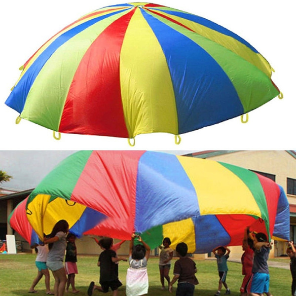 Funny Kids Rainbow Umbrella Parachute Outdoor Sport Exercise Group Game Toy ❤HP 