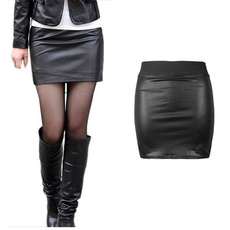 Mini, pencil skirt, high waist, PU Leather