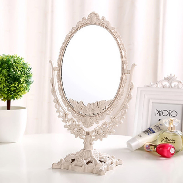 Retro Vintage Stand Style Double Side Ornate Freestanding Makeup Mirror Desktop Dressing Table Vanity Mirrors Beauty Valentine S Gift Wish Retro Vintage Stand Style Double Side, Large Free Standing Mirror For Dressing Table